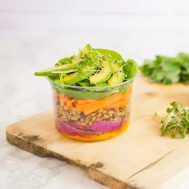 Lebomló ételtároló doboz, PLA, kerek, 4,55 dl