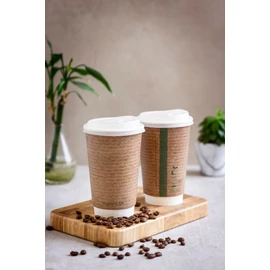 Forróitalos pohár 4,55 dl, dupla falú, lebomló papír és PLA, barna