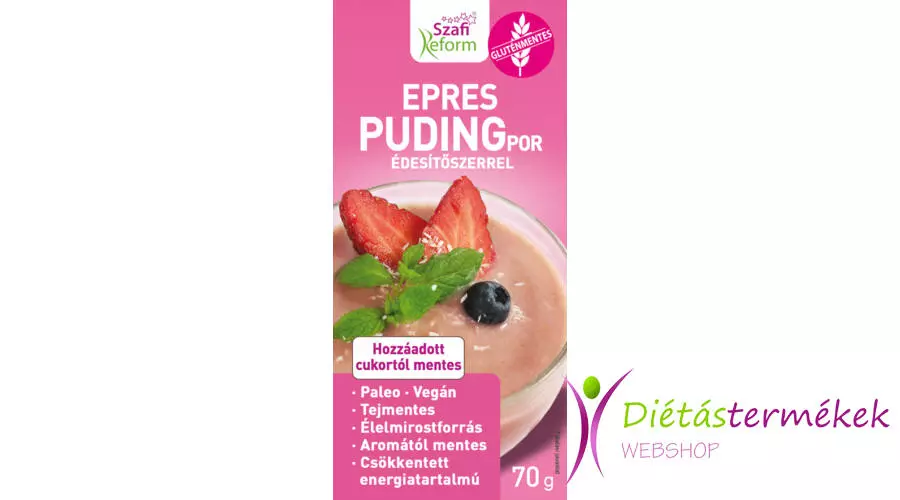 Szafi reform epres pudingpor édesítőszerrel 70 g (gluténmentes, paleo, vegán)
