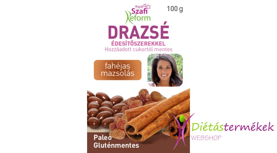 Szafi reform fahéjas mazsolás drazsé kakaós bevonattal, édesítőszerekkel (gluténmentes, paleo) 100 g