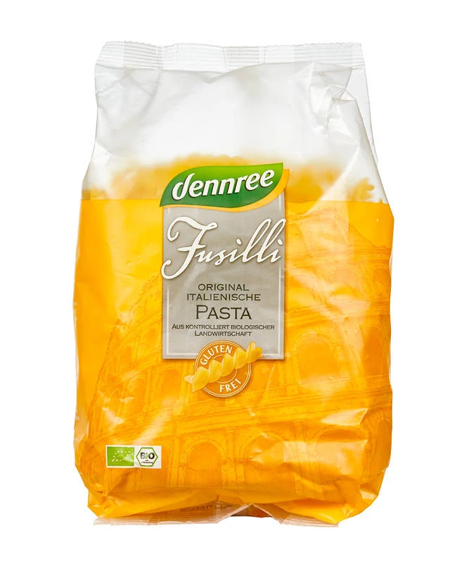 dennree BIO gluténmentes kukorica-rizs fusilli (orsó) tészta 500g